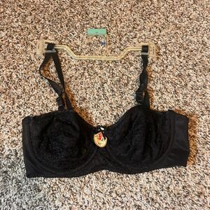 Vintage Intima Black Lace Bra Unlined Underwire Adjustable Straps‎ 34C